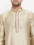 Vastramay Men's Beige Silk Blend Kurta and Maroon Pant Style Pyjama Set